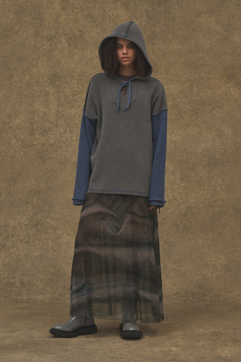 WAFFLE MEXICAN HOODIE -CHARCOAL × BLUE-